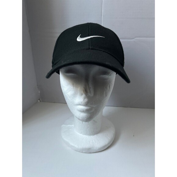 Vintage black Nike Cap Hat White Swoosh Logo O/S - Picture 1 of 8